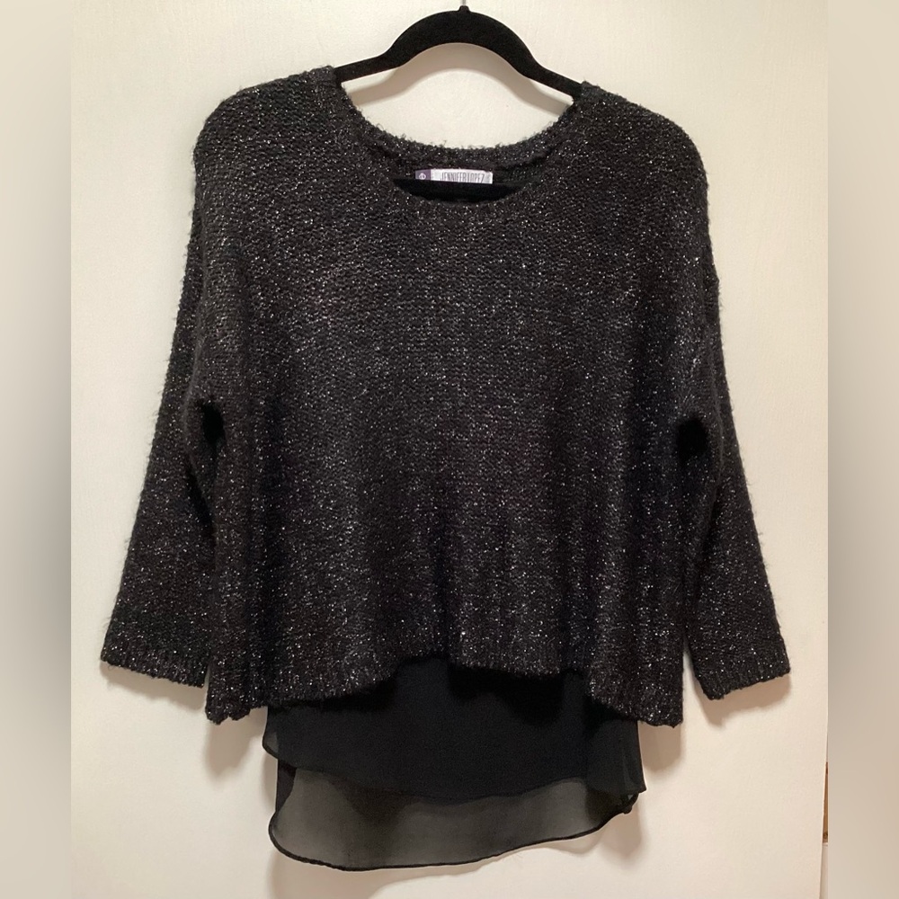 Jennifer Lopez Chic Black Sparkly Sweater with Insert Blouse